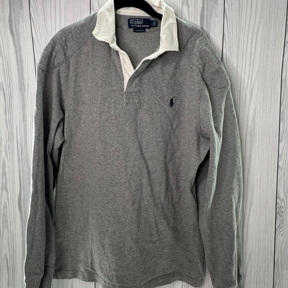 Polo Ralph Lauren Rugby Shirt Large Custom Fit Shoulder/Elbow Pads White/Gray - Picture 1 of 8